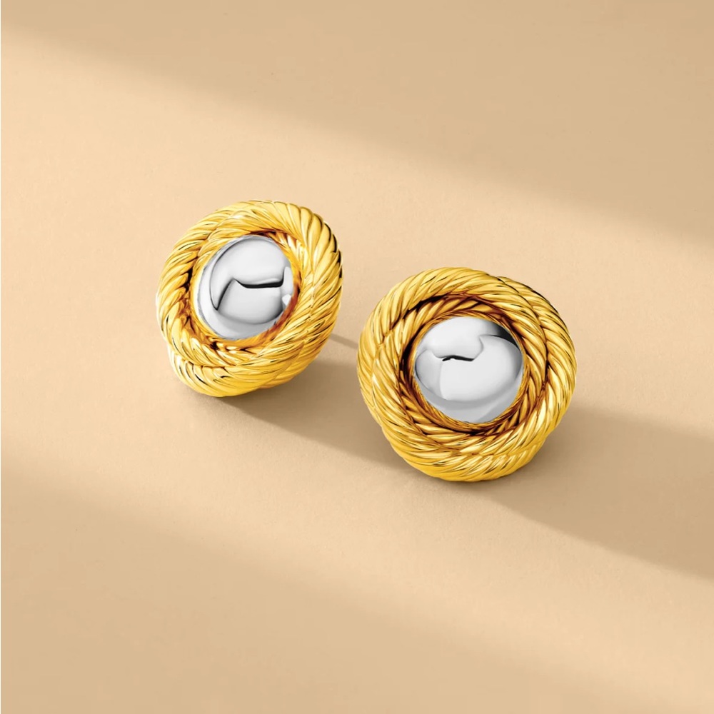 Brand New AUREUM COLLECTIVE Two Toned Naomi Button Earrings